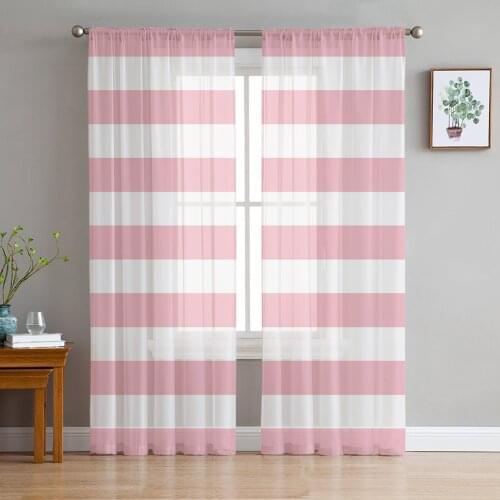 Stripes Pink White Sheer Curtains for Living Room Bedroom Kitchen Tulle for Windows Voile Drapes Home Decoration
