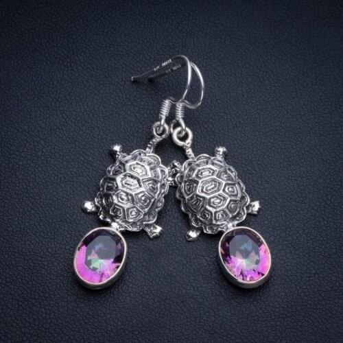 Natural Mystical Topaz Bohemian 925 Sterling Silver Drop Earrings 1 3/4" R2387