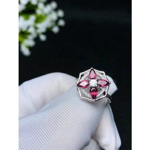 Dropship by USPS New Garnet Hexagon Ring for Women, Genuine 925 Sterling Silver, Platinum Plated, Including Certificate Box