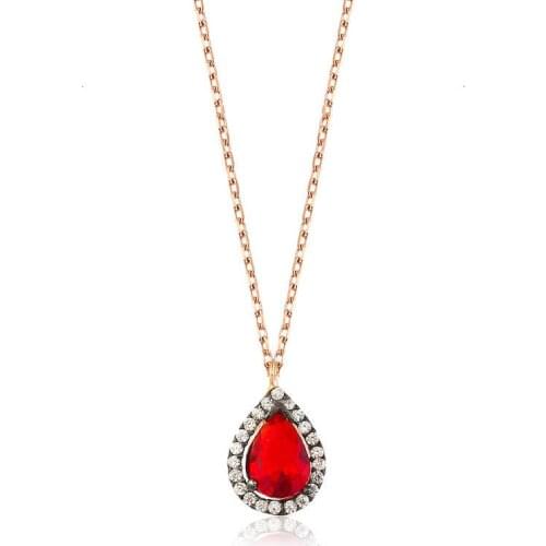 Silverlina Silver Red Stone Drop Necklace