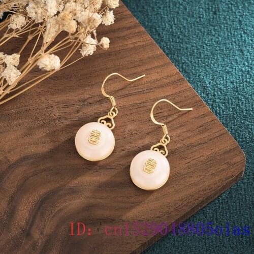 White Jade Doughnut Earrings 925 Silver Fashion Charm Gifts Women Crystal Gemstone Jewelry Natural Agate Chalcedony Zircon