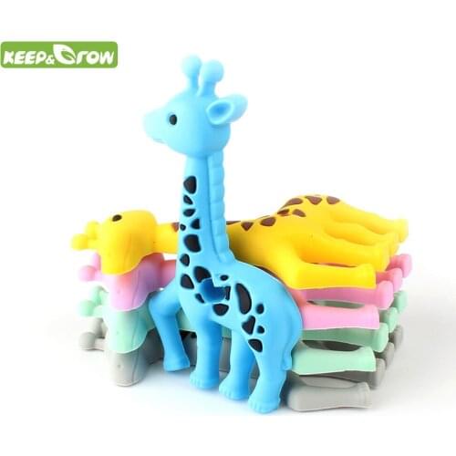 KEEP&GROW Deer Giraffe Silicone Teether Infant Mordedor Baby Teethers DIY Pacifier Chain Pendant BPA Free Silicon Teether Baby