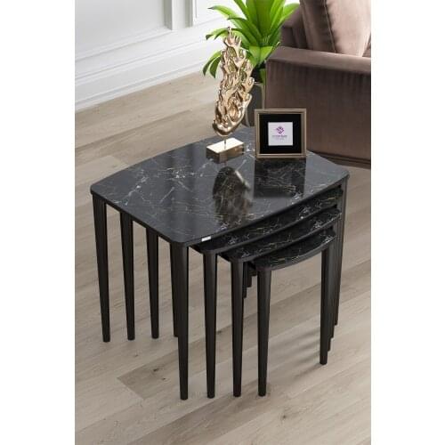 Modern Telwe Series Mdf 4lü Black Marble Pattern Zigon Coffee table Pad coffe table
