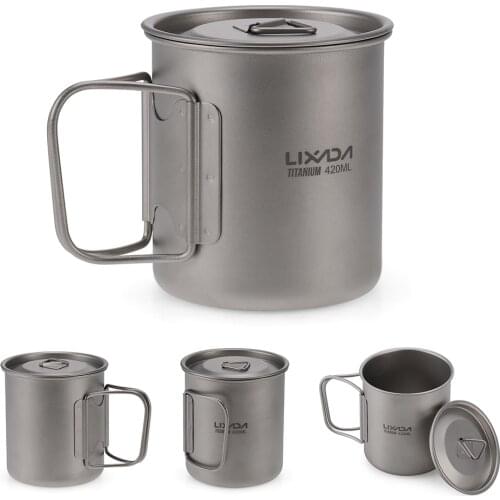 Lixada Outdoor Titanium Cup Mug Pots Tableware Camping Cup Picnic Water Cup Mug of Coffee Tea with Lid 300/350/420/550/650/750ml