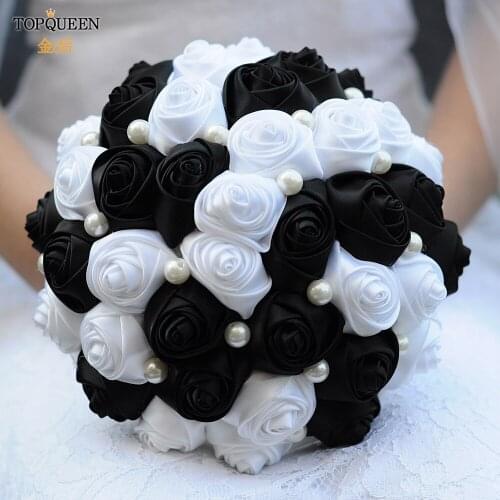TOPQUEEN F4-BK Fashion Bridal Bouquet with Brooch Bouquets for the Bride Luxury Artificial Flowers Bouquet Wedding Bride Bouquet