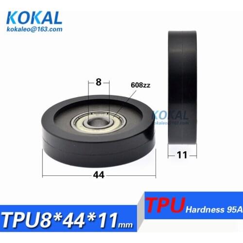 [TPU0844-11] 1PCS Low noise 608zz 608 coated with TPU rubber black assembly line machine fitting bearing roller wheel 8*44*11mm