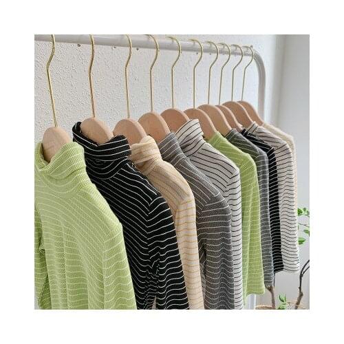 Boys and Girls Long-sleeved Turtleneck T-shirt 2020 New Autumn Korean Childrens Clothing Kids Boys Bottoming Shirt Striped Tees