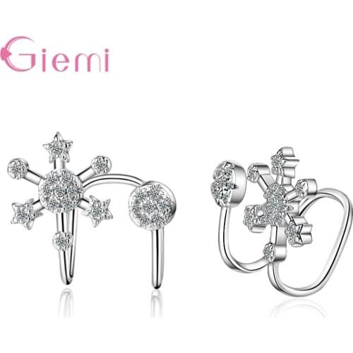 Fashion Trendy 925 Sterling Silver Clips Earring Non Piercing Ear Bone Zirconia Snowflake Cuff Earrings Bijoux Women Girl