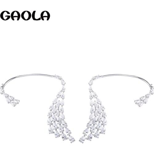 GAOLA 2017 Women Fashion Cubic Zircon Feather Jewelry Wedding Gift Women Dangle Earrings GLE6425