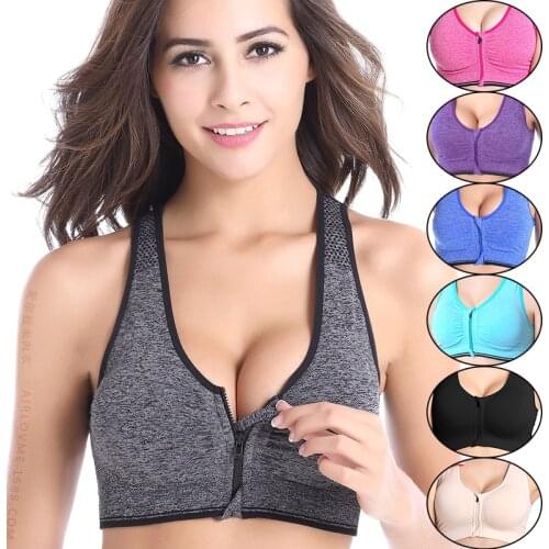 Women Sport Bra Zipper Push Up Vest Underwear Breathable Wirefree Padded Push Up Sports Top,Fitness Gym Yoga Workout Bra