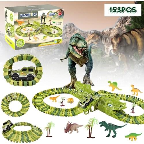 153PCS Flexible Dinosaur Track Race Car Vehicle Toys for Kids Children Over 3 Years Old Birthday Christmas Gift Party Favors