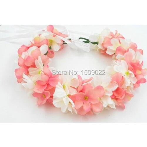 3pcs/lot Women Floral Fairy Hair Garland Pink Hortensia Flower Head Crown Forest Party Decorations Seaside Vacation Headpieces