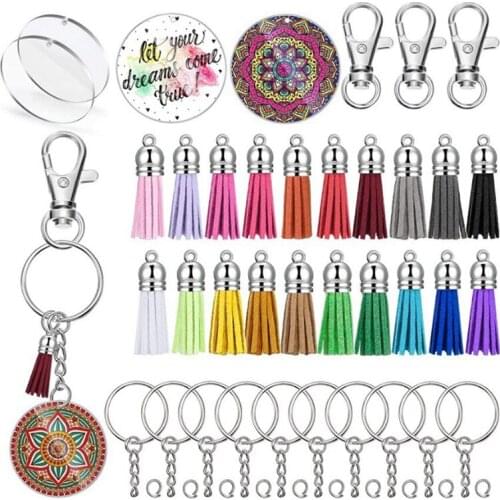 Acrylic Keychain Blanks Transparent Circle Discs DIY Keychain Colourful Tassel Pendant Keyring for DIY Crafts
