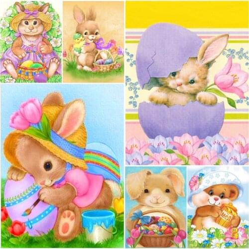Diamond Painting Easter Bunny Rhinestones Diamond Mosaic Animal Rabbit Cross Stitch Kit Embroidery Cartoon Full Square Wall Art