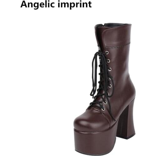 Angelic imprint mori girl Women punk motorcycle shoe lady lolita ankle Boots woman high trifle heels pumps platform shoes 33-47