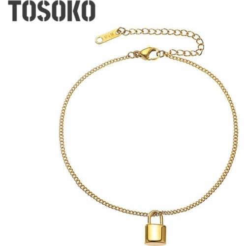 TOSOKO Stainless Steel Jewelry Lucky Love Lock Small Lock Foot Chain Womens Fashion Foot Chain BSS106