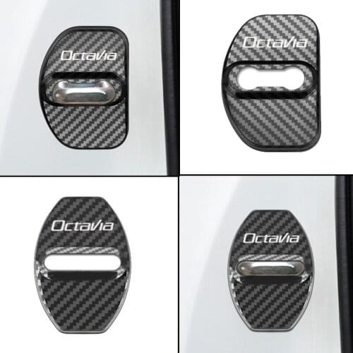 4pcs Auto Carbon fiber pattern Door Lock Cover Case For Skoda Kodiaq Octavia Yeti Rapid Superb Fabia Karoq 2016 2017 Accessories