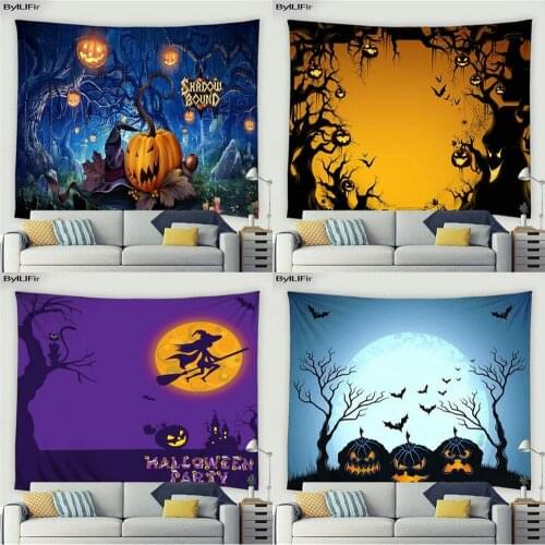 Happy Halloween 3D Print Tapestrying Black Cats Pumpkin Goblin Funny Home Decor Hippie Wall Hanging Halloween Party Tapestries