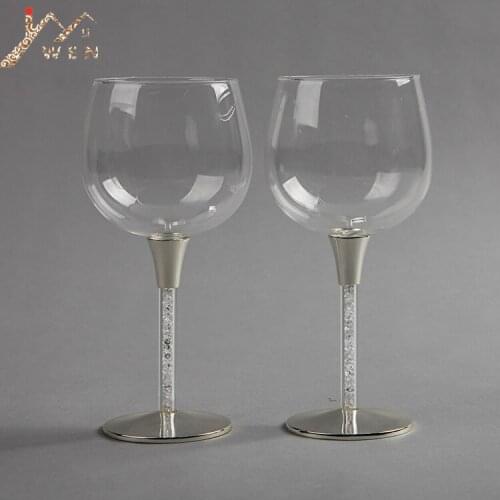 IMUWEN Shiny wedding silver plated champagne glass with 150pcs zircon, 28cm height wine glass