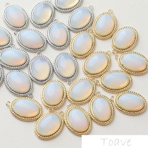 14K gold oval retro opal pendant diy necklace bracelet earrings material accessories 2pcs