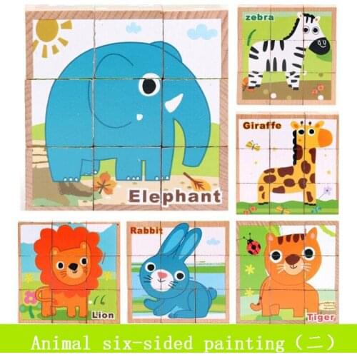 Creative Wooden Cartoon Animal Puzzle Toys For Children Game Single 6 Sides Wisdom Jigsaw Puzzle Early Education Learning Toys