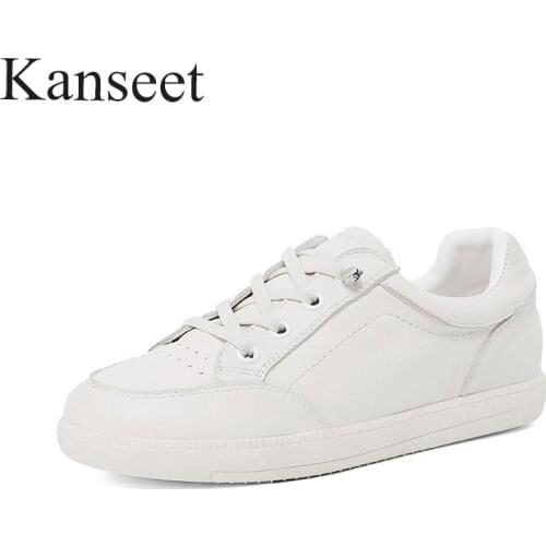Kanseet Genuine Leather White 2021 Spring Autumn Single Sports Shoes Women Sneakers Flat New Arrival Casual Shoes For Girls