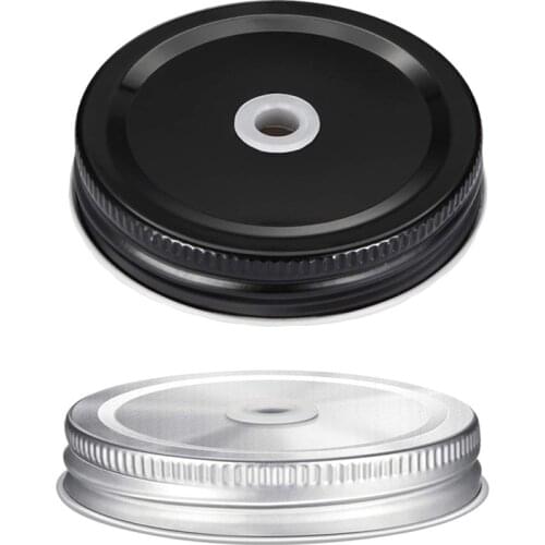 Pcs 70mm Stainless Steel Mason Jar Lids With Straw Holes Drinking Jar Lids Drink Bottle Caps For Birthday Party Wedding physical