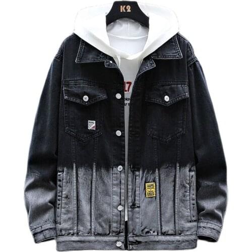 Men Denim Jacket Streetwear Hip Hop Mens Hooded Jean Jackets Male Casual Loose Outerwear New Spring Fashion Slim Fit Coat