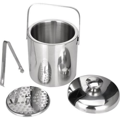 Stainless Steel Ice Square Container Double Walled 1.3L Ice Bucket Container with Tongs Lid
