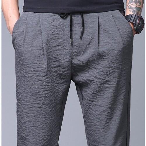 Ice Silk Summer Casual Pants Men Drawstring Loose Quick Dry Thin Training Pants Black Sweat Pants
