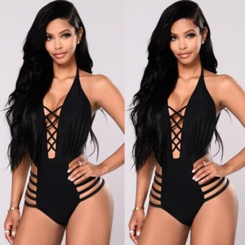 Hot sale Women One Piece summer Swimsuit backless Black Swimwear Bandage Bathing Suit Monokini Swimming Suit Ladies Beachwear