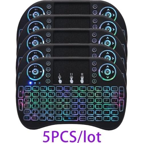 5 pcs I8 Keyboard 7 Color Backlit Air Mouse 2.4Ghz Wireless English Russian Spanish Multi Language Mini Keyboard Remote Control