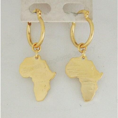 MIN ORDER 10$/NEW PLAIN BAND - YELLOW GOLD GP SOLID FILL OVERLAY ROUND HOOP WIDTH AFRICA MAP CHARM EARRING 1.85"