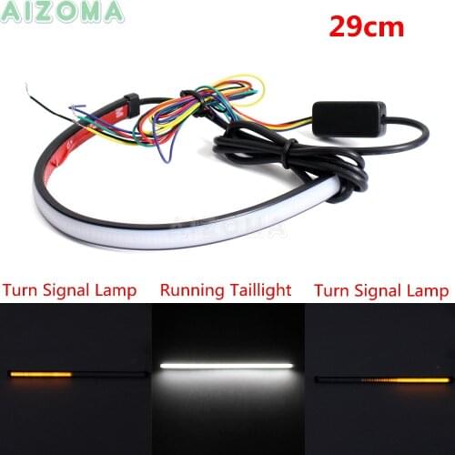 Motorcycle White LED Taillights Strip Tubes 29cm/11.5'' Sequential Flowing Amber Turn Signal Light Cafe Racer Chopper Bobber ATV