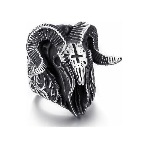 Steampunk Punk Gothic Satanic Demon Sorath Skull Ring Men Stainless Steel Biker Ring Baphomet Jewelry Anel Masculin Gift OSR507