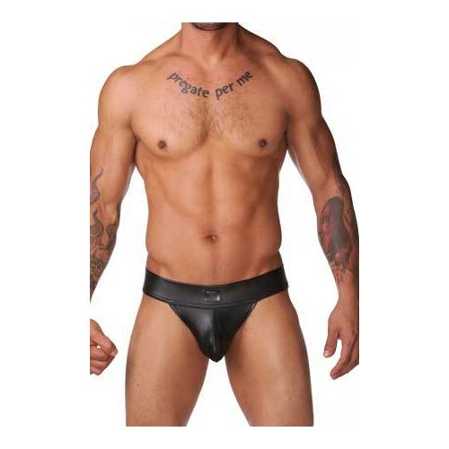 Male Underwear Sexy Underwear Hollow Low Waist Mens Underwear Solid Male PU Leather Jockstrap Thong Mens G-Strings & Thongs
