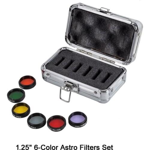 1.25" Color Astro Filters Set (6 pieces) for Astronomical Telescopes Ocular Lens Planets Nebula Moon Filter SkyGlow + Carry Case