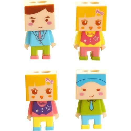 Pack of 4 Plastic DIY Assembly Cartoon Character Dual Dome Pencil or Crayon Sharpener