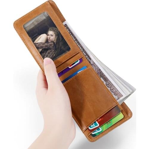 European style Small wallet Vintage Genuine leather Men Wallet bag Slim man wallets Cowhide New mens wallets casual money clip