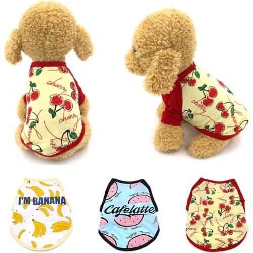 New Pet Dog Clothes Puppy Vest Spring Shirt Cute Banana Cherry Fruit Print Dog Coat Cotton Clothes 2 Feet Pet Vest Dog Clothes