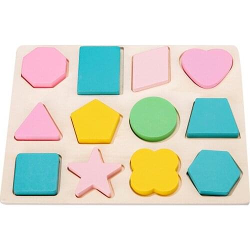 Montessori Educational Wooden Puzzle Color Shapes Puzzle Geometric Puzzle Board 12 Shapes