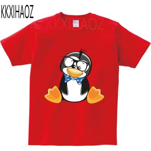 Penguin Cartoon Print Clothes Birthday T-shirt Cotton Kids Tops Girls Short Sleeve Children Tee Boys Baby Custom Sweatshirt