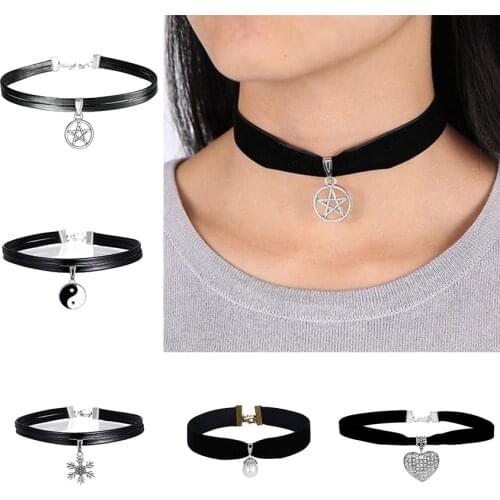 Japan Korean Black Leather Rope Necklace Ladies Charm Clavicle Chain Necklace Women Girl Short Neck Collar Jewelry Choker Bijoux