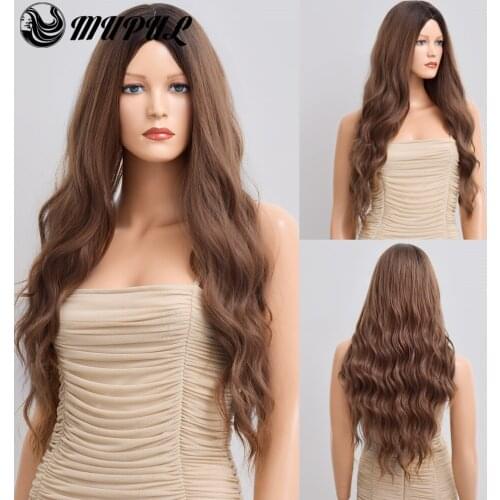 Brown Wave Long Ombre Daily Hair Synthetic Wig For White Black Women Natural Heat Resistant Cosplay Party Fiber Female Wigs