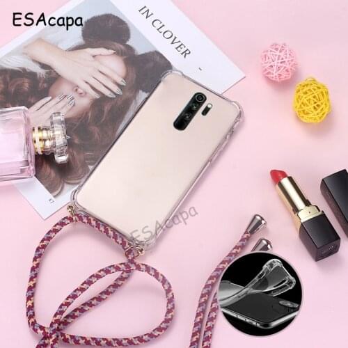 Shockproof Transparent Soft Phone Case For Redmi Note 8 Pro 8T 7 6 5 8A Crossbody Lanyard Cord Strap Case For K40 Pro Plus K30