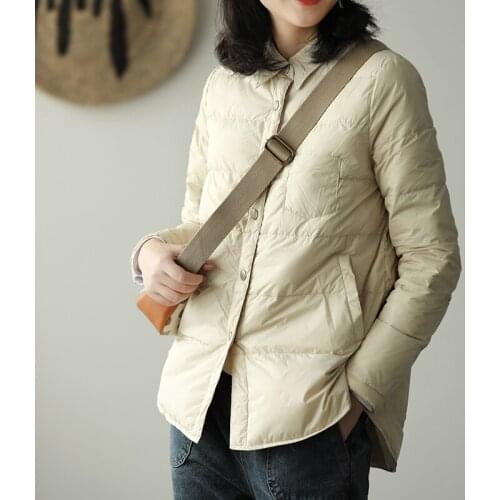 Autumn Winter Women Turn Down Collar Down Coat Ultra Light 90% White Duck Down Jacket Single Breasted Windproof Parkas