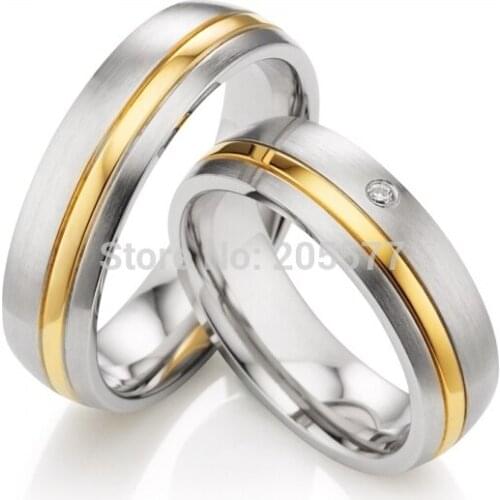 Luxury custom made classic domed profile gold inlaid titanium health engagment wedding ring for men and women