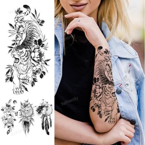 Sexy tattoo sticker sleeve armband black tattoos for girls temporary tattoo flowers rose peony tiger snake tatoo fake arm leg