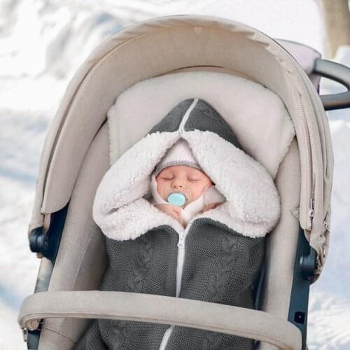 Newborn Baby Stroller Sleeping Bag Infant Swaddle Wrap Toddler Blanket Thick Knitted Baby Winter Warm Envelope Outdoor Swaddle