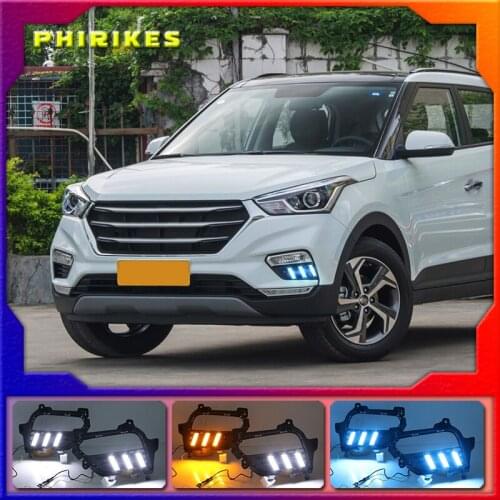 1Pair DRL LED Daytime Running Light Fog Lamp With Yellow Turn Signal Lamp For Hyundai Creta IX25 2017 2018 2019 2020